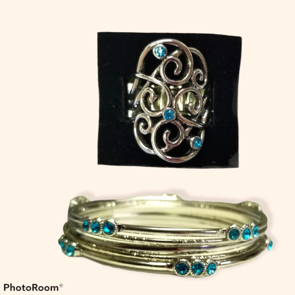 2pc Blue Ring & Bracelet Set